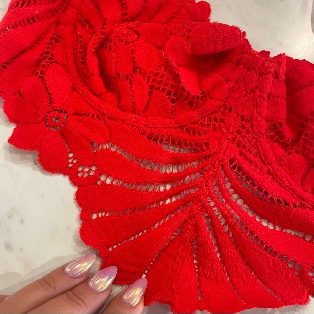Aerie Red and Gold Lace Balconette Bra with Underwire and Scalloped Trim - Picture 5 of 12